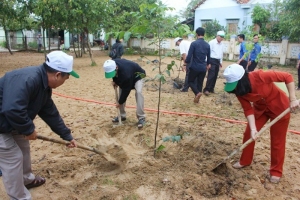 Lãnh đạo Huyện ủy, UBND huyện Tây Hòa tham gia trồng cây.