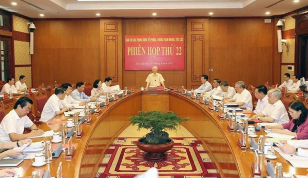 Tổng Bí thư Nguyễn Phú Trọng phát biểu chỉ đạo phiên họp thứ 22 của Ban Chỉ đạo Trung ương về phòng, chống tham nhũng, tiêu cực. (Ảnh TTXVN)