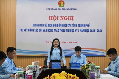 Chủ tịch Hội đồng Đội Trung ương Nguyễn Phạm Duy Trang phát biểu chỉ đạo tại hội nghị.