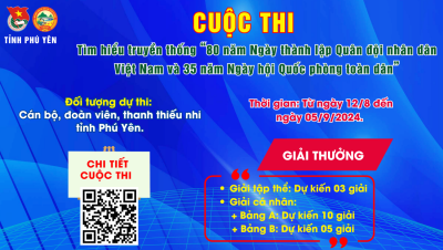 Tỉnh Đoàn phối hợp Bộ CHQS tỉnh Phú Yên Tổ chức Cuộc thi tìm hiểu truyền thống 80 năm Ngày thành lập Quân đội nhân dân Việt Nam và 35 năm Ngày hội Quốc phòng toàn dân