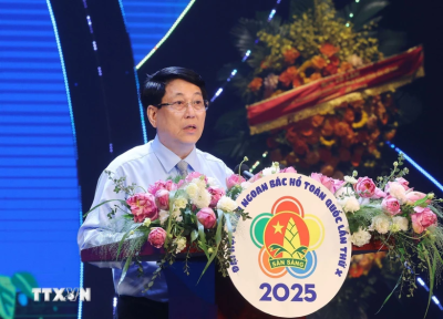 Chủ tịch nước Lương Cường phát biểu. Ảnh: TTXVN
