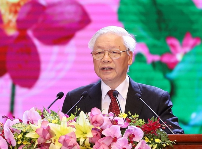ổng Bí thư, Chủ tịch nước Nguyễn Phú Trọng đọc diễn văn tại Lễ kỷ niệm 130 năm Ngày sinh Chủ tịch Hồ Chí Minh.