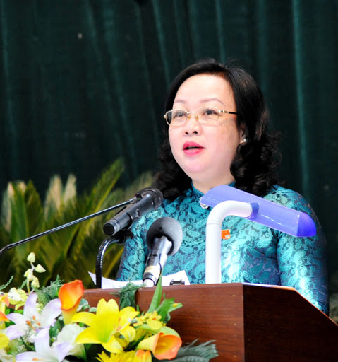 Đồng chí Cao Thị Hòa An, Phó Bí thư thường trực Tỉnh ủy, Chủ tịch HĐND, Chủ tịch Ủy ban Bầu cử (UBBC) tỉnh.